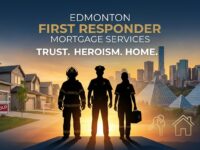 Edmonton first responders police fire EMS standing in front of homes and skyline