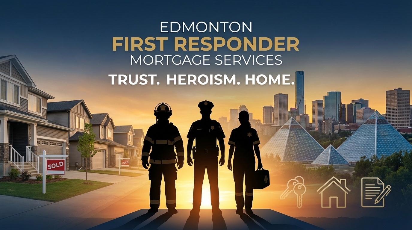 Edmonton first responders police fire EMS standing in front of homes and skyline