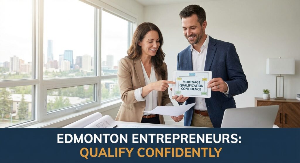 Self-employed professional reviewing mortgage documents in Edmonton